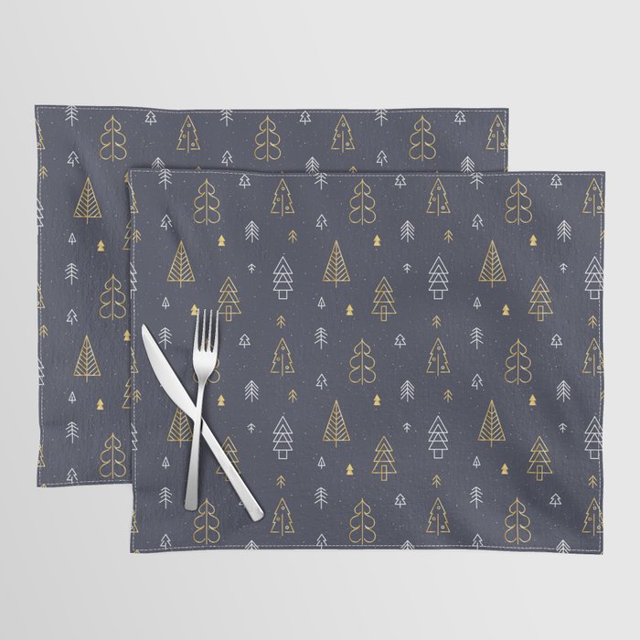 Dark Blue background with Gold Christmas tree pattern Placemat