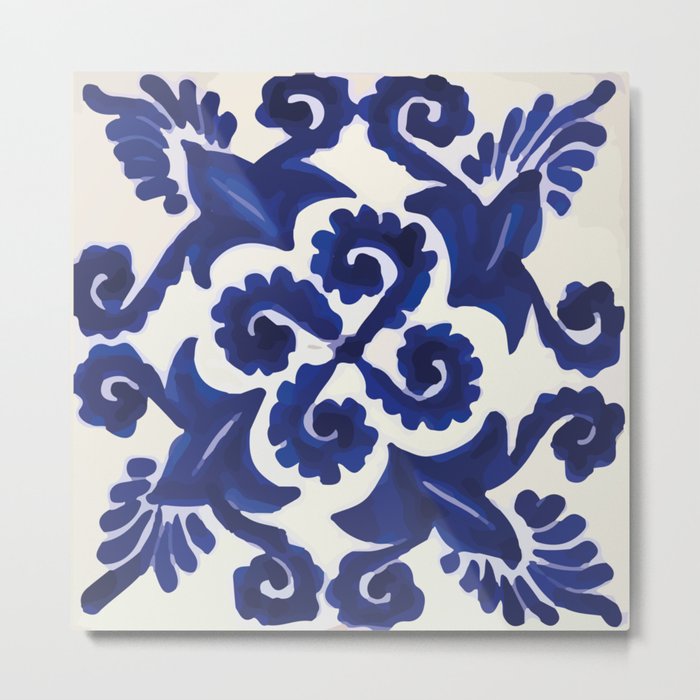 Talavera mexican tile traditional blue ceramic mosaic Metal Print