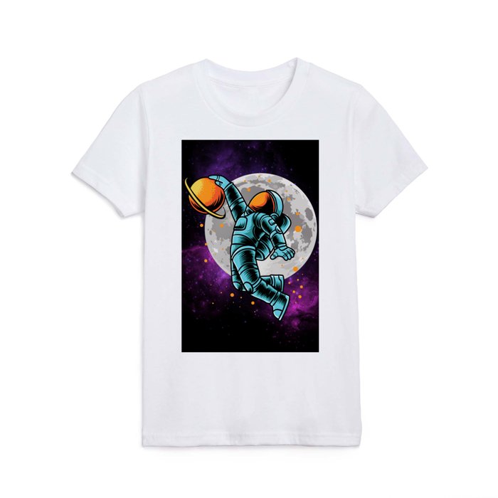 Astronaut Saturn Basketball Kids T Shirt