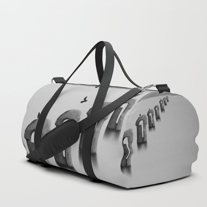 The fog on the sea with sculptures architectural marine black and white photograph - photography - photographs Duffle Bag