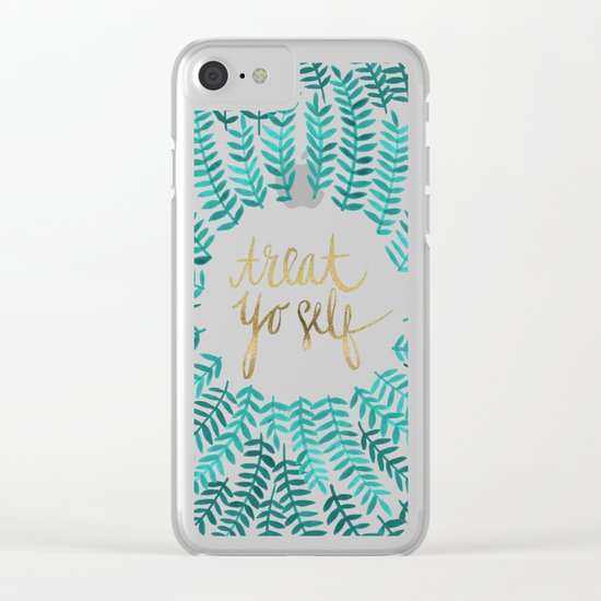 Treat Yo Self – Gold & Turquoise Clear iPhone Case