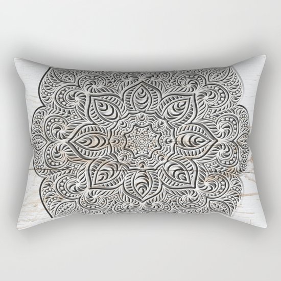 Mandala on White Wood Rectangular Pillow