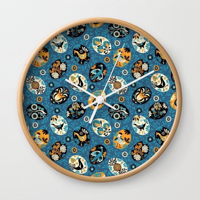 Pysanky Decorated Eggs Blue Wall Clock By Camcreative Society6