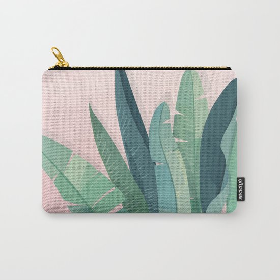 Tropical plants on pink background Carry-All Pouch