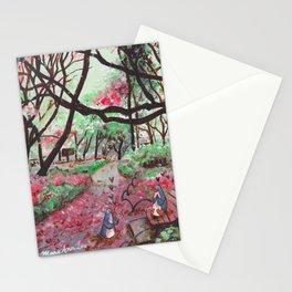 Penguins In Love on Garden Path Stationery Card