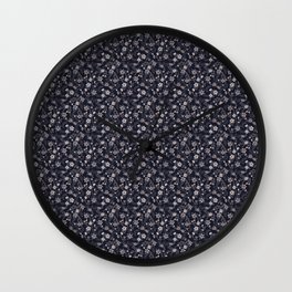 Dark Blue floral chintz Wall Clock | Jacobean, 1800, Classic, Chintz, Indian, Flowers, Victorian, Vintage, Watercolor, Floral 