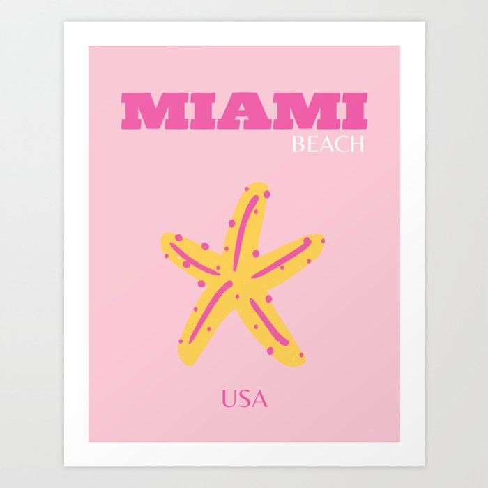Miami Beach, Miami Travel Art, Preppy Room, Pink Art Print by Magic