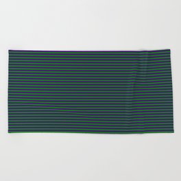 [ Thumbnail: Indigo & Green Colored Pattern of Stripes Beach Towel ]