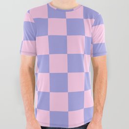 70s Checker Pattern in Rose Petal Pink and Pastel Lavender Purple Tiles All Over Graphic Tee