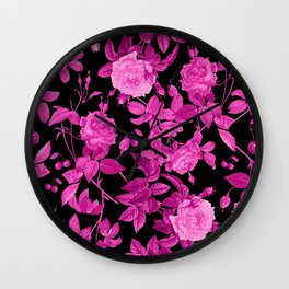 Pink Roses Pattern with Leaves and Cherries Wall Clock
