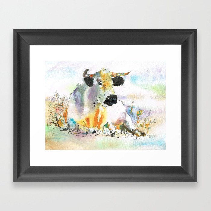 lying cow Framed Art Print