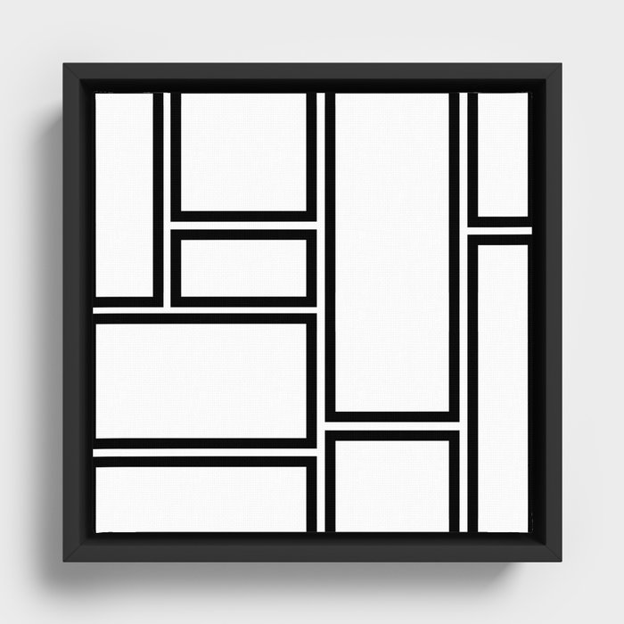 Modular Minimalist Modern Geometric Pattern in Black and White Framed Canvas