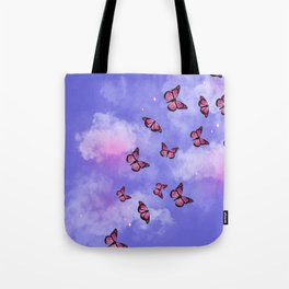 Pink Butterflies Purple Clouds Tote Bag