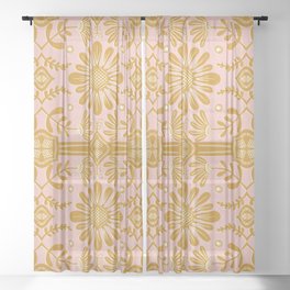 Boho Florals Yellow White Pink Sheer Curtain