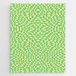 Lemon yellow green checker symmetrical pattern Jigsaw Puzzle