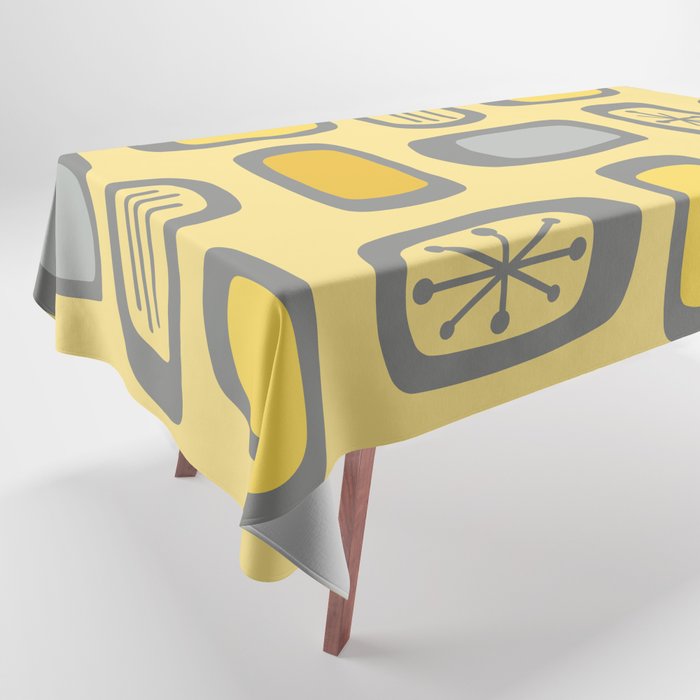 Midcentury MCM Rounded Rectangles Yellow Grey Tablecloth