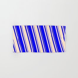 [ Thumbnail: Bisque & Blue Colored Lined Pattern Hand & Bath Towel ]