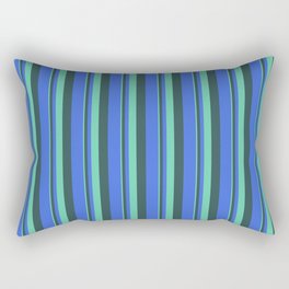 [ Thumbnail: Aquamarine, Dark Slate Gray, and Royal Blue Colored Lines/Stripes Pattern Rectangular Pillow ]