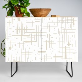 Mid-Century Modern Kinetikos Abstract Pattern in Mushroom Beige and White Credenza