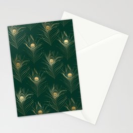 Gold Green Peacock Feather Pattern Stationery Card
