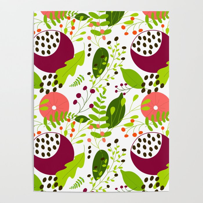 Pomegranate summer pattern Poster