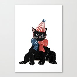 Patriotic Whiskers: Celebratory Black Cat with 4th of July Flair Canvas Print