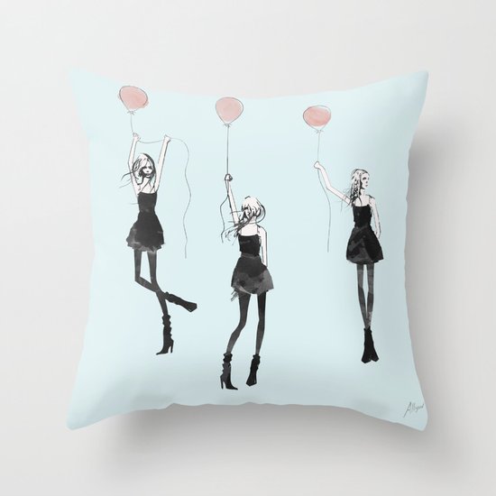 Girls Afloat Throw Pillow