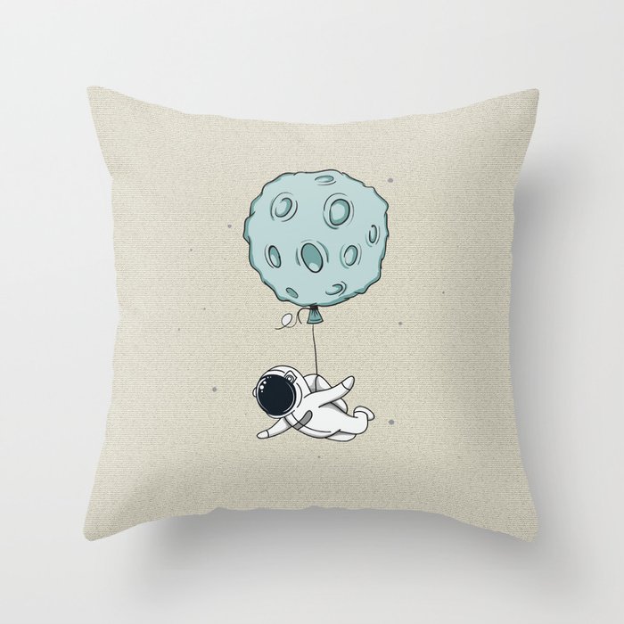 Baby-spaceman Fly With Moon Like A Balloon Throw Pillow