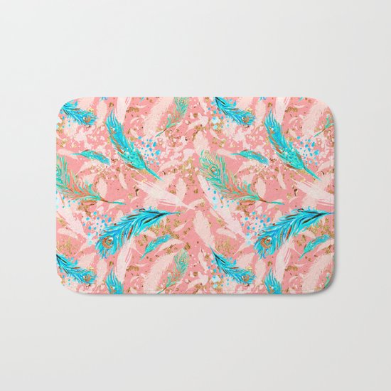 Feather peacock peach mint #10 Bath Mat