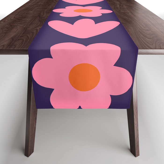 Such Cute Flowers Retro Floral Pattern Pink Orange Blue Table Runner