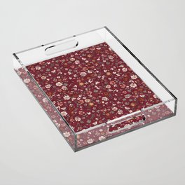 crafted heritage vintage flowers on dark red Acrylic Tray