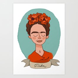 Frida Art Print | Frida, Digital, Illustration, Red, Drawing, Flowers, Woman, Blue, Artist, Painter 