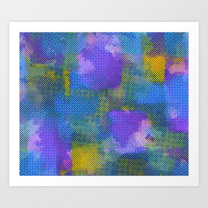 Pastel Patchwork Cool Blue Halftones Abstract  Art Print
