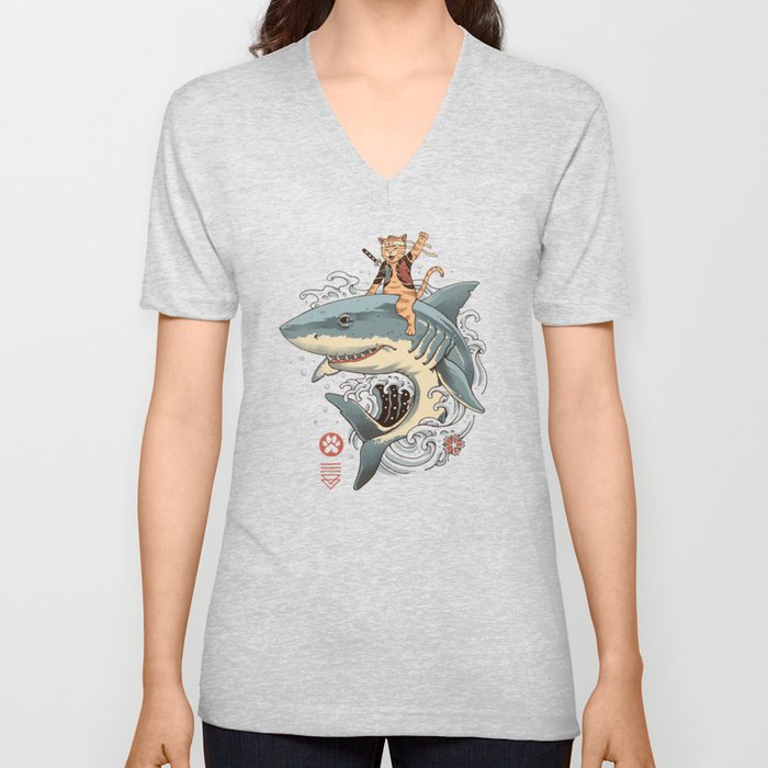 Cat Shark V Neck T Shirt