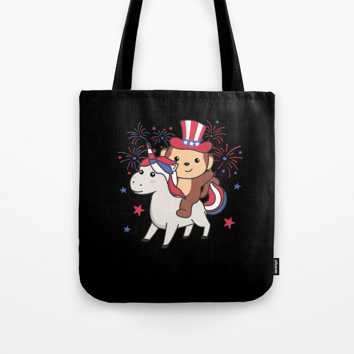 Monkey With Unicorn For Fourth Of July Fireworks Tote Bag
