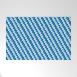[ Thumbnail: Light Blue, Teal, and Royal Blue Colored Lined Pattern Welcome Mat ]