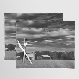 Red Barn in Golden Field Black and White Rural Landscape Photo Placemat