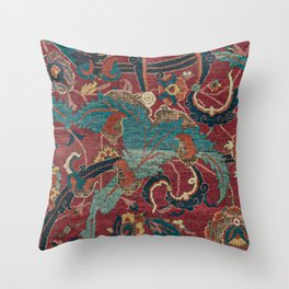Flowery Arabic Rug I // 17th Century Colorful Plum Red Light Teal Sapphire Navy Blue Ornate Pattern Throw Pillow