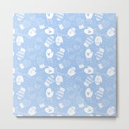 Winter Mittens Powder Blue Metal Print | Knit, Mittens, Pattern, Powderblue, Digital, Drawing, Winter, Snow, Handdrawn, Cozy 