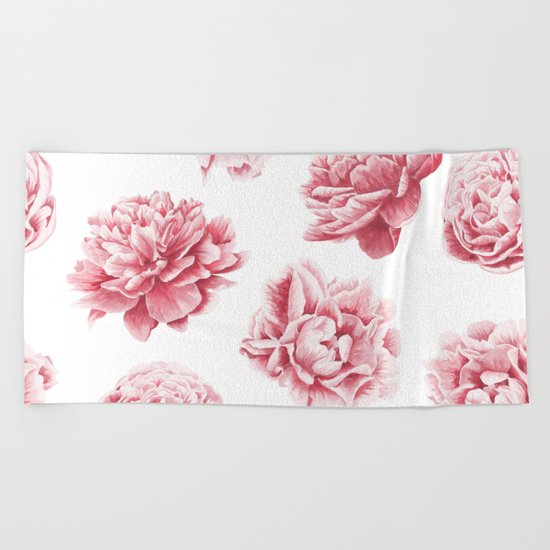 Pink Rose Garden on White Beach Towel