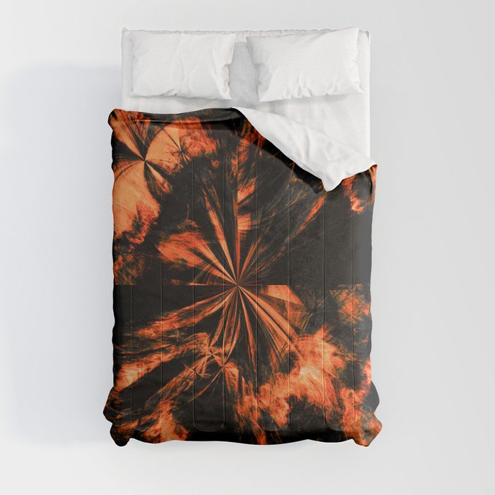 Black and Orange Fire Tie Dye Splash Abstract Artwork Comforter