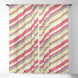 [ Thumbnail: Gray, Tan, Light Yellow & Crimson Colored Lines Pattern Sheer Curtain ]