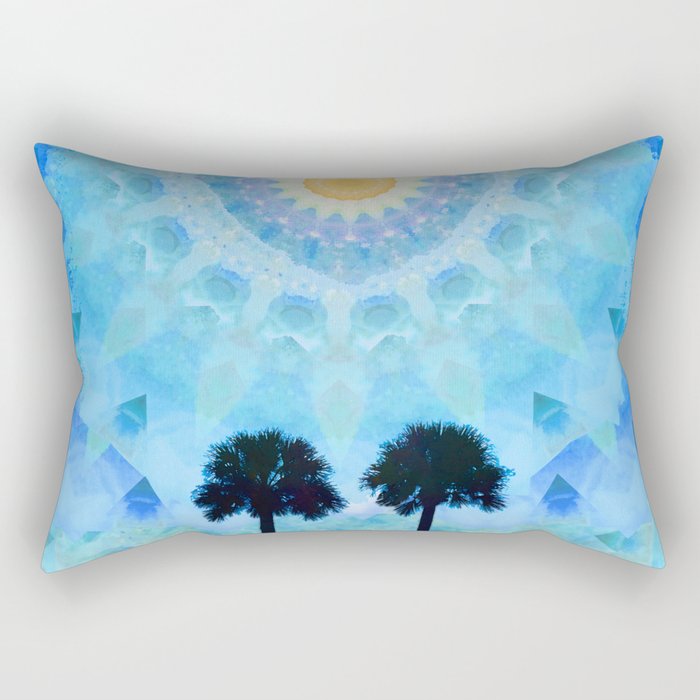 Beachy Palm Tree Mandala Art - Sunny Skies Rectangular Pillow