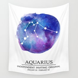 Aquarius Watercolor Zodiac Constellation Wall Tapestry