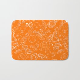 Orange and White Toys Outline Pattern Bath Mat