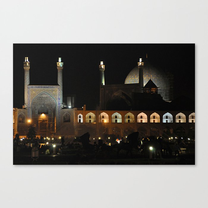 Persian Architecture Night View Mosque facade, Isfahan, Iran, Persia Canvas Print