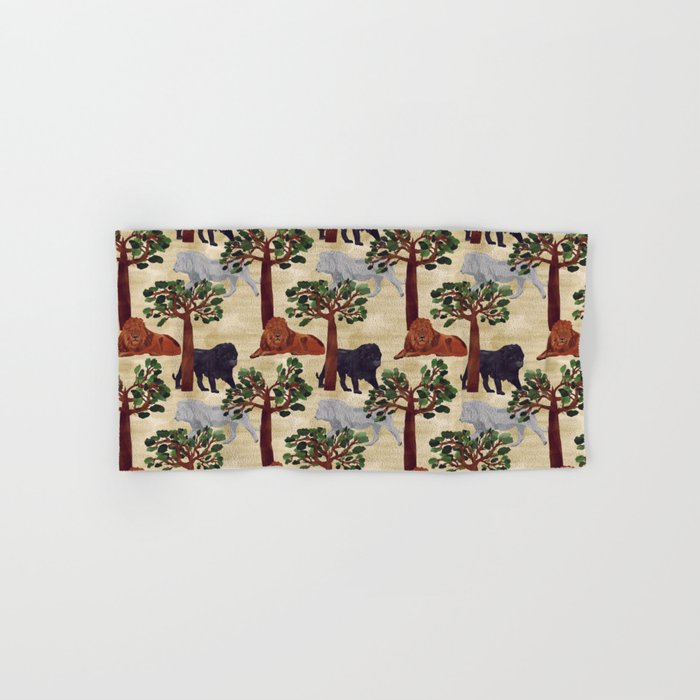 digital pattern with white, black and brown lions Hand & Bath Towel