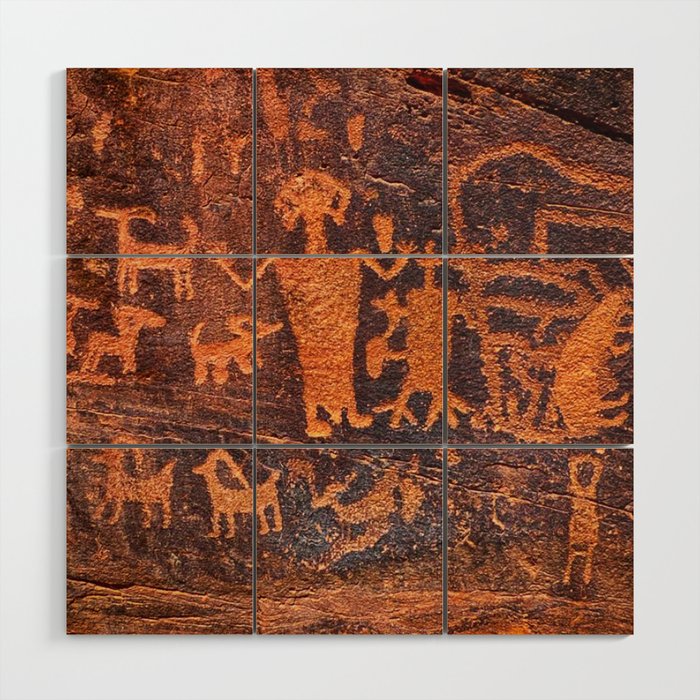 Indian art, petroglyph. Wood Wall Art