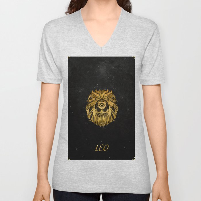 Astrology Horoscope Leo Zodiac Gold Black V Neck T Shirt