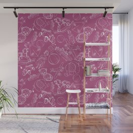 Magenta and White Toys Outline Pattern Wall Mural